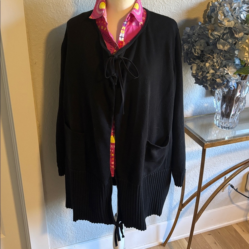 CAbi black tie front cardigan sweater. Size XL